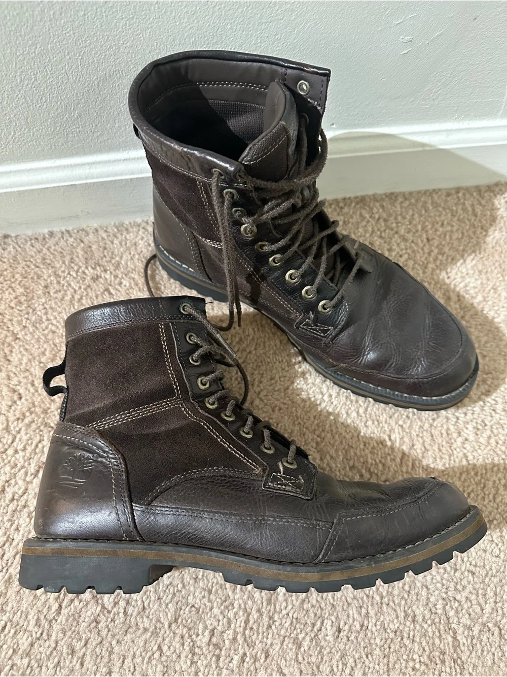 Timberland Dark Brown Leather and Suede Lace-Up Work Boots